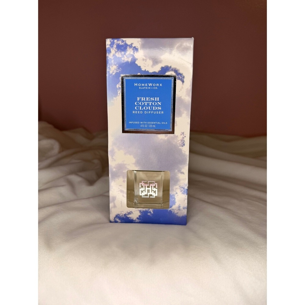 HomeWorx Slatkin & Co Fresh Cotton Clouds Reed Diffuser 4oz Essential Oils New